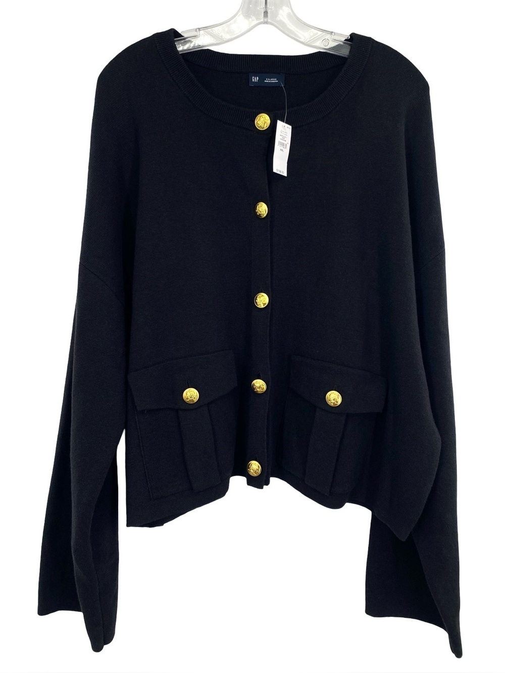 Gap Women’s Wool Blend Knit Black Cardigan Sweater Gold Button Up Size XXL New